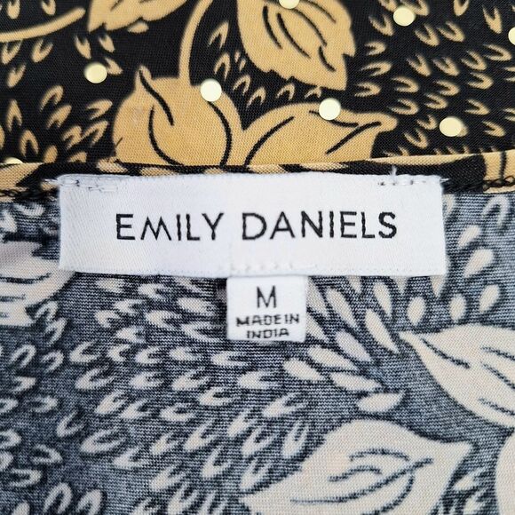 Emily Daniels Orange Black Floral Sequined Blouse Top Sz M - Picture 9 of 10